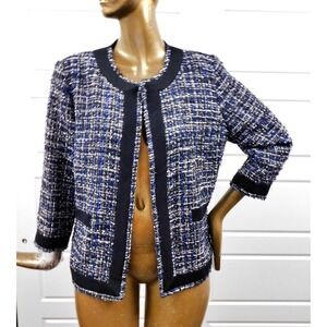 Misook Collection Black‎ Blue White Metallic Tweed Jacket sz PXL